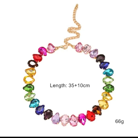 RAINBOW GLASS choker necklace Big stones colorful gold tear drop New gift - Picture 10 of 15